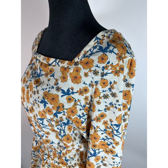 Hayden Square Neck Floral Long Sleeve Top Size M Taupe w Golden Yellow Floral - Picture 5 of 5